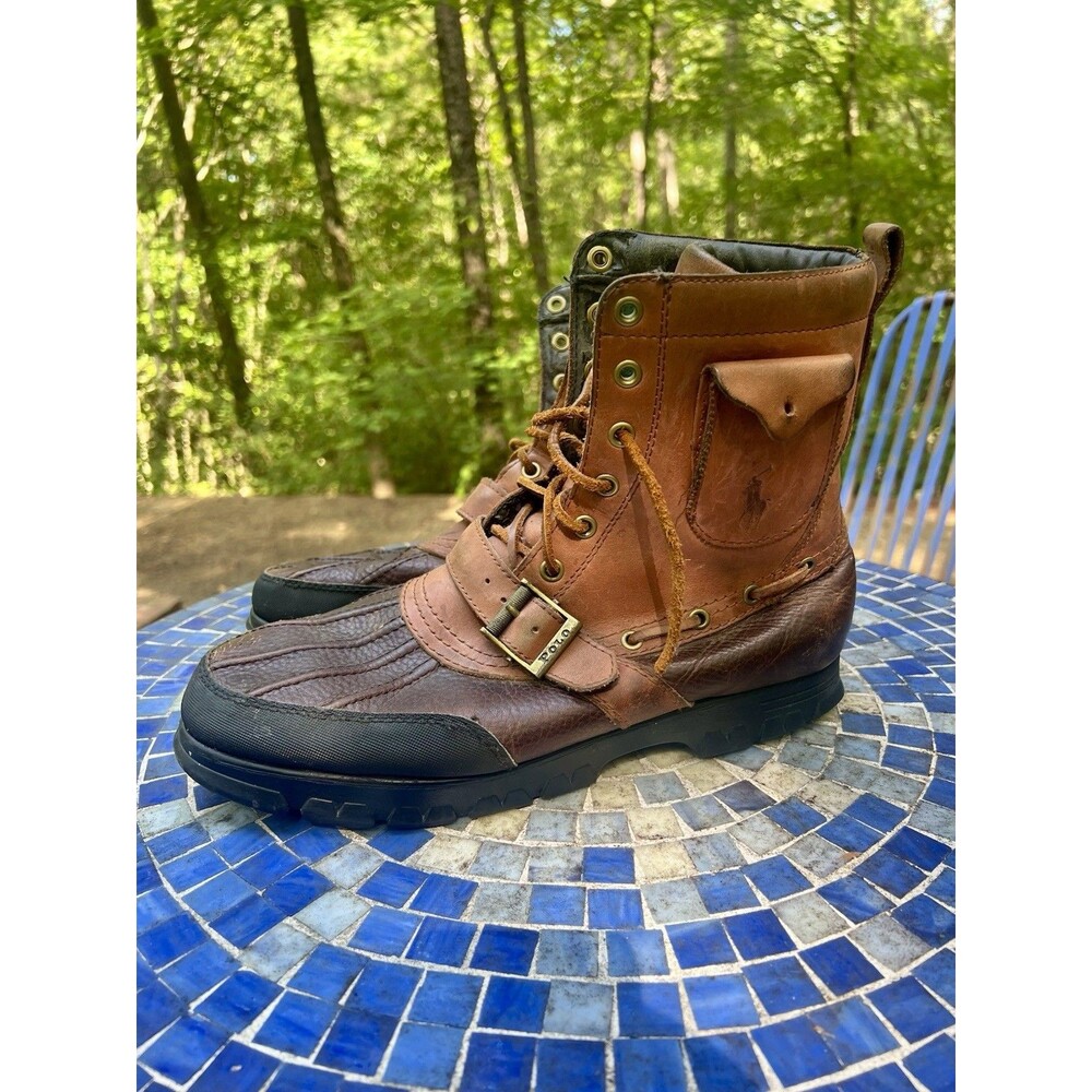 Polo Ralph Lauren Hamlin II Boots Mens 13D Brown Leather Buckle Pocket VTG Y2K